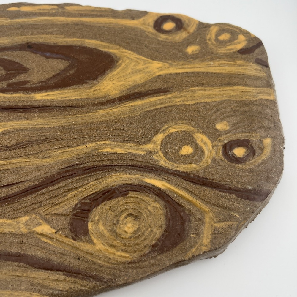 Studio Pottery Wood Pattern Platter, Signed, Cheese Or Charcuterie Ceramic Board - Picture 9 of 12